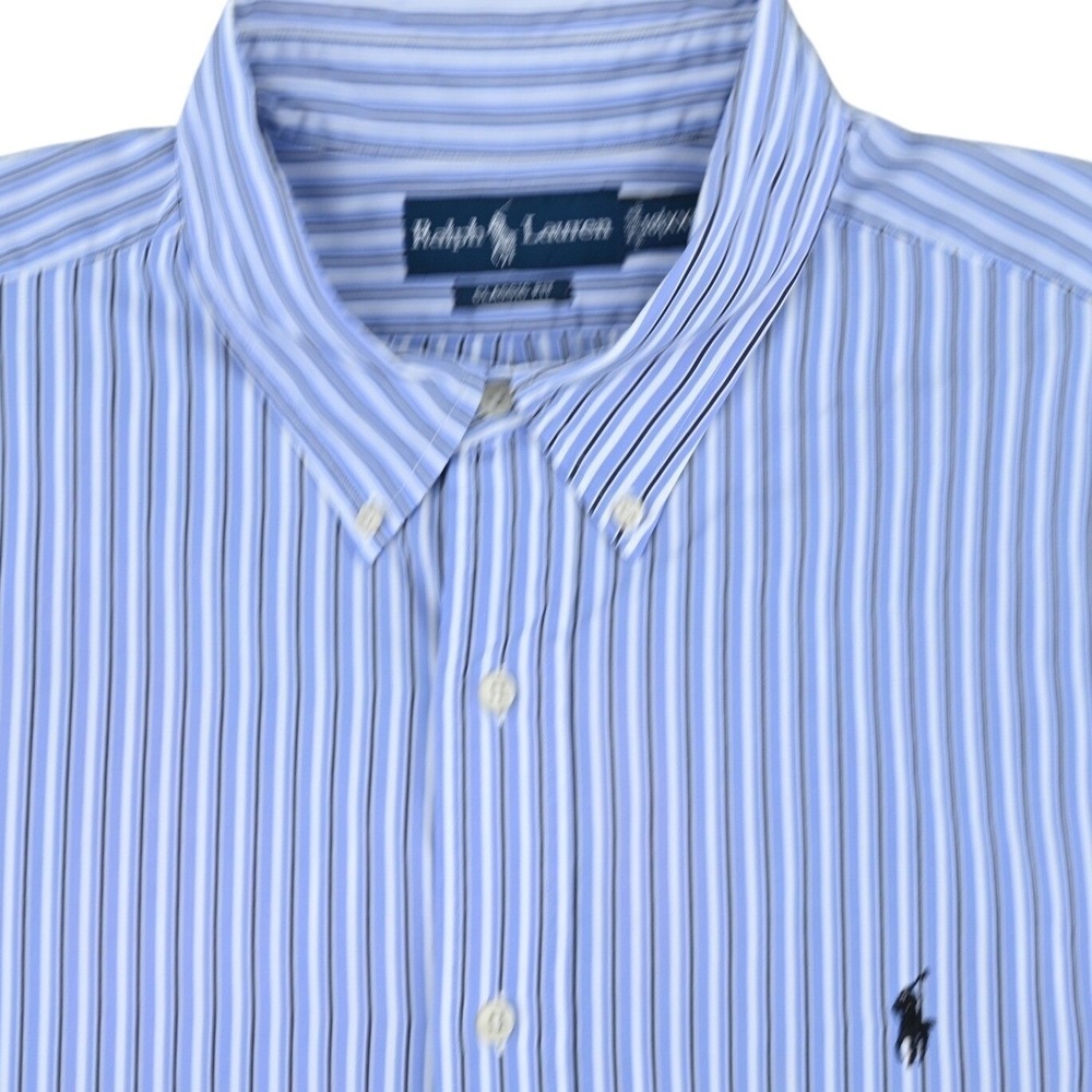 100% Cotton Polo Ralph Lauren Multi Stripe Button Down Shirt XXL 18 Blue Luxe